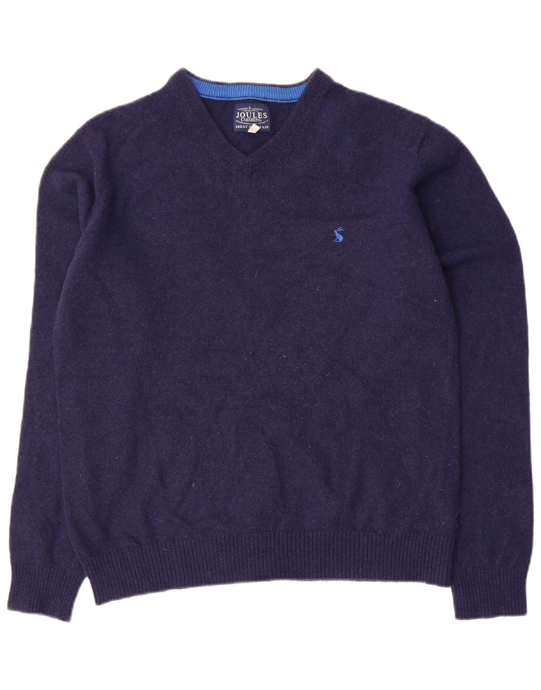 Suéter masculino Joules com decote em V de lã azul marinho médio