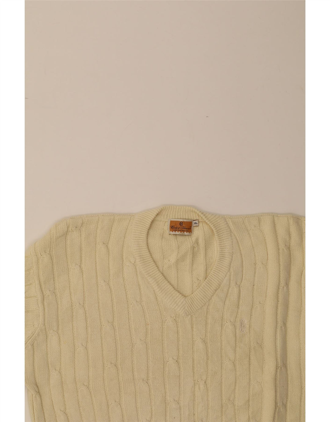CONTE OF FLORENCE Mens V-Neck Jumper Sweater XL Off White Cotton Vintage Conte of Florence and Second-Hand Conte of Florence from Messina Hembry 