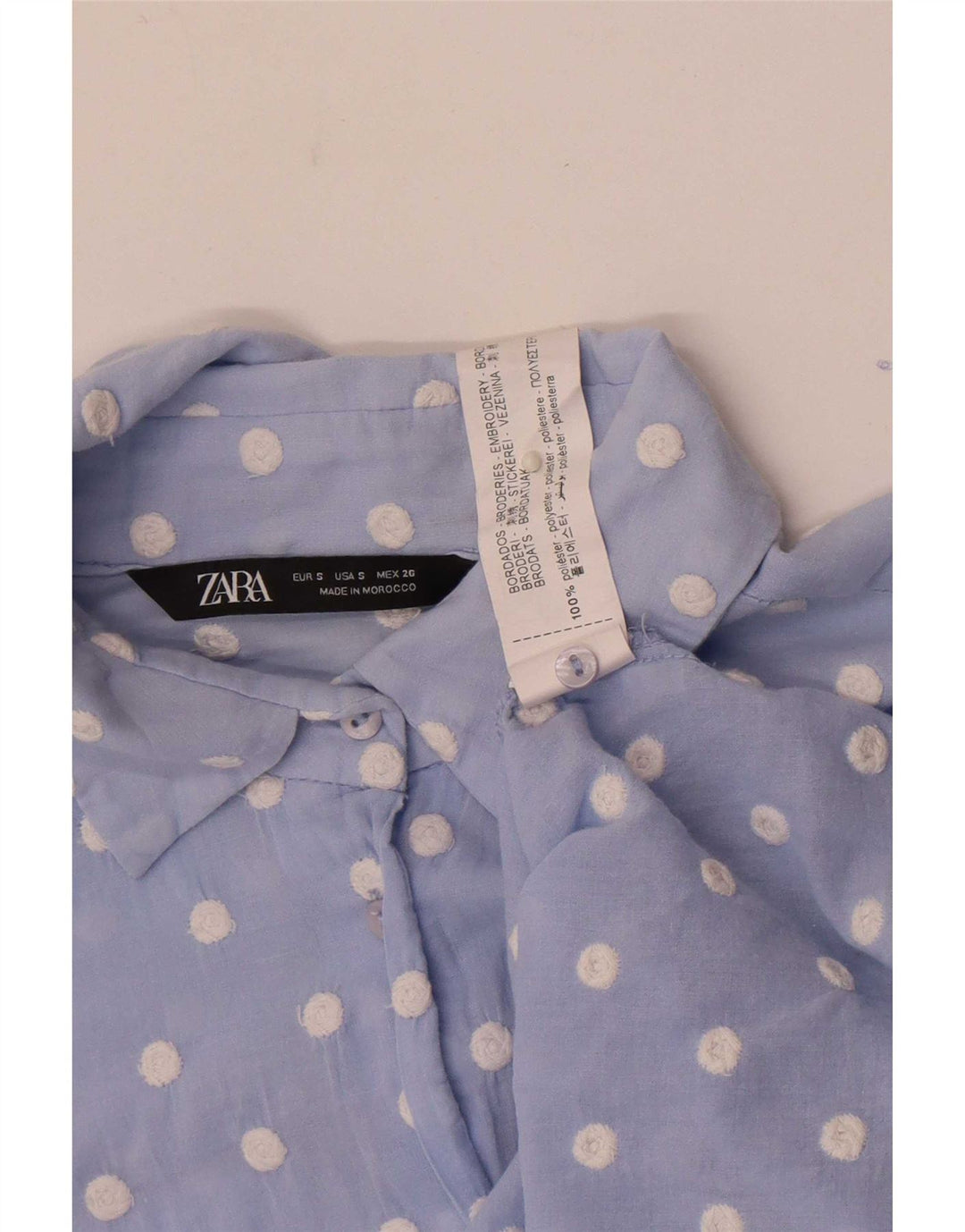 Zara Camisa Feminina UK 10 Pequenas Bolinhas Azul Poliéster
