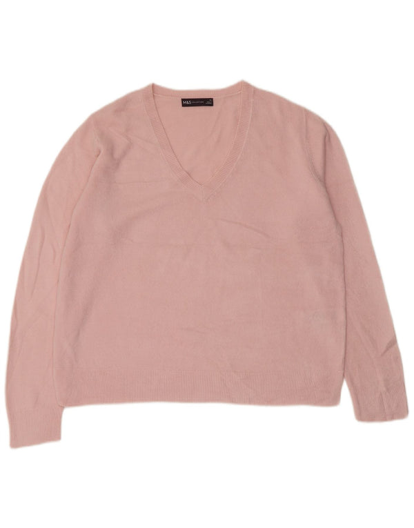 Suéter feminino Marks & Spencer com decote em V Reino Unido 16 grande acrílico rosa