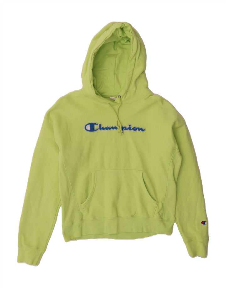 CHAMPION Womens Graphic Hoodie Jumper UK 14 Medium Green Cotton Vintage Champion and Second-Hand Champion from Messina Hembry 