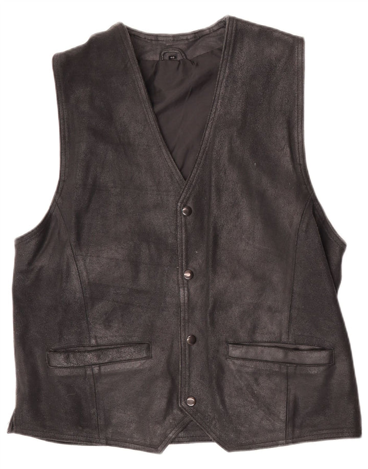 Colete masculino vintage de camurça IT 48 couro preto médio