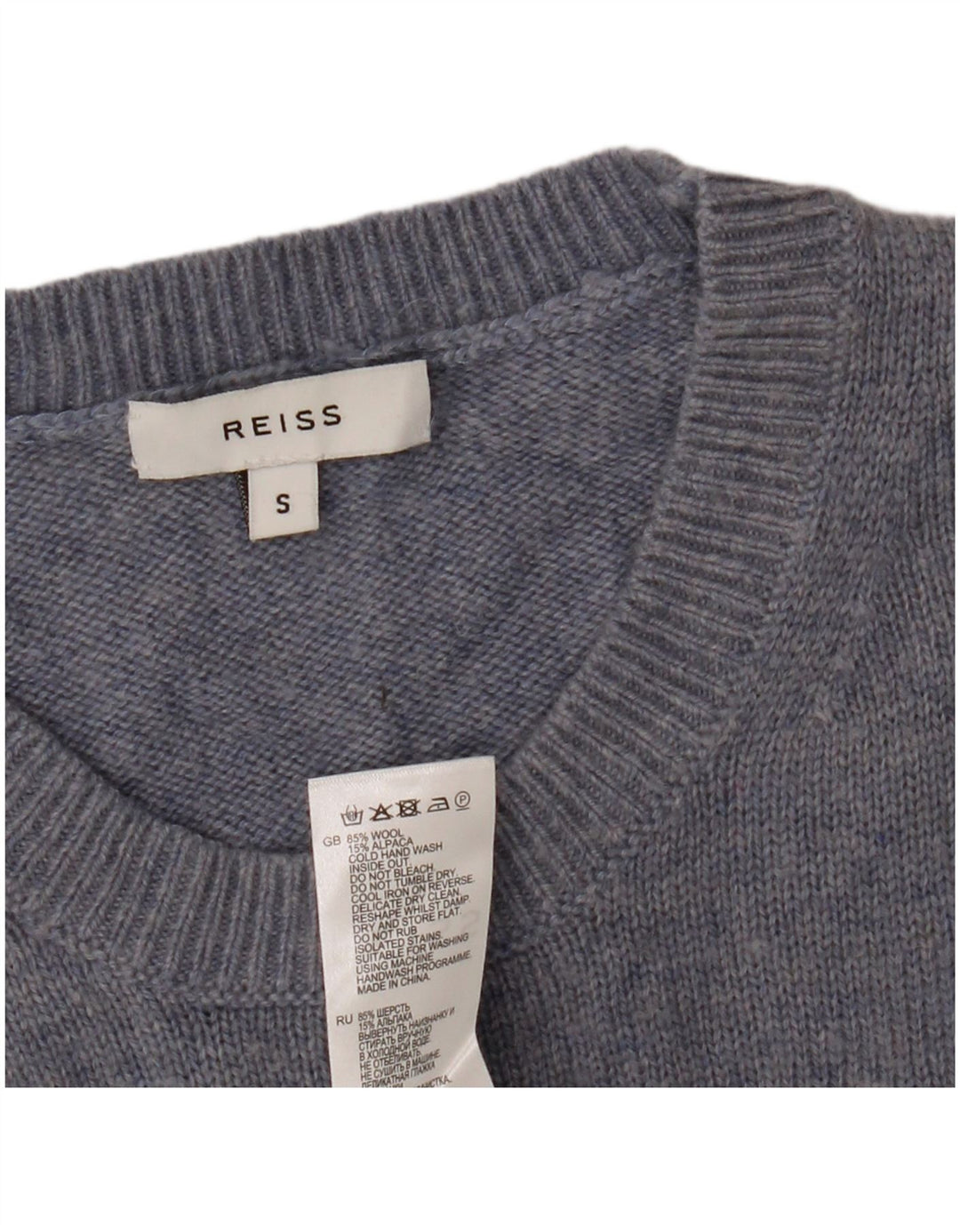 Suéter masculino Reiss com gola redonda e lã azul pequena