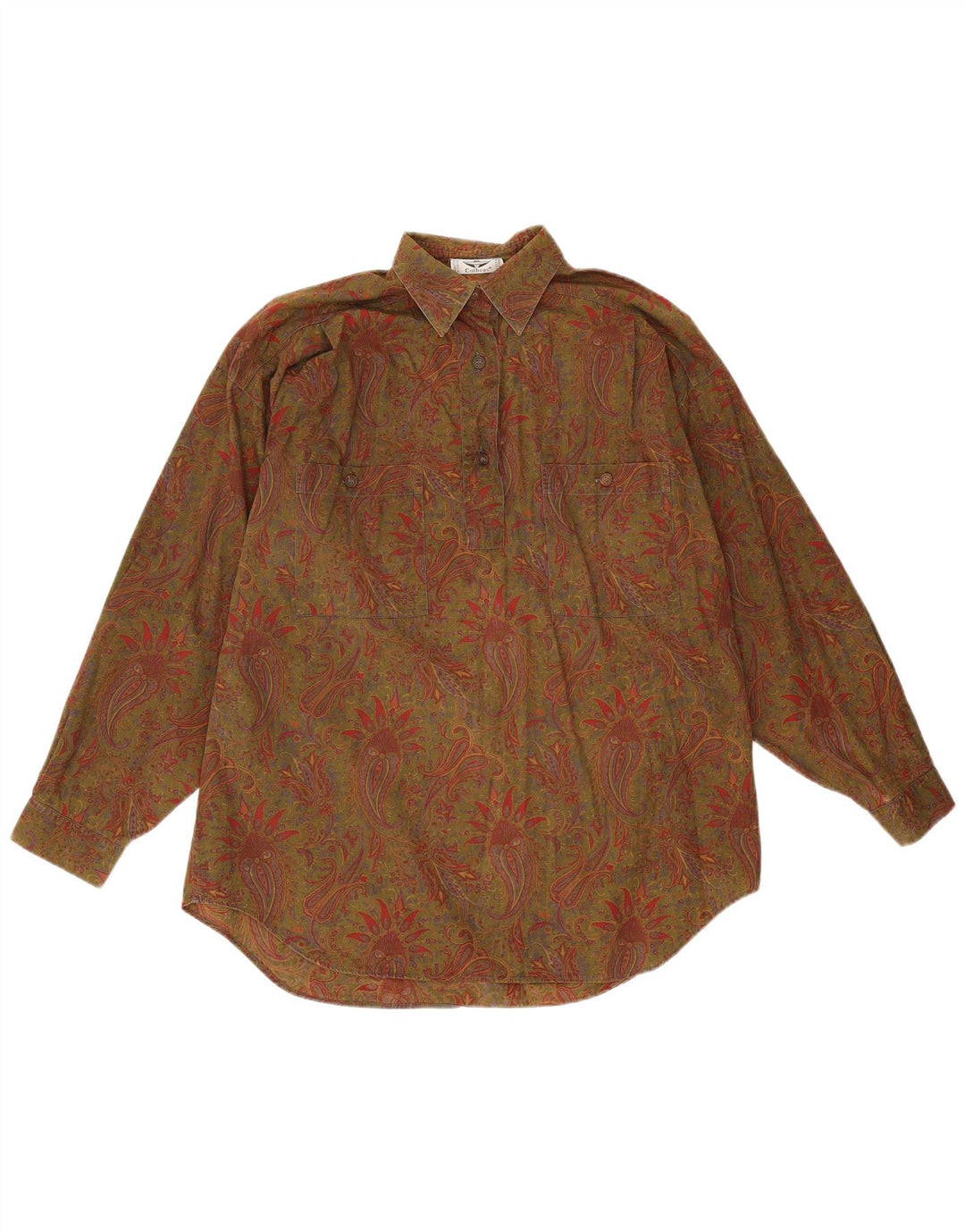 Pulôver feminino grande da Calbros IT 44 algodão caqui médio Paisley