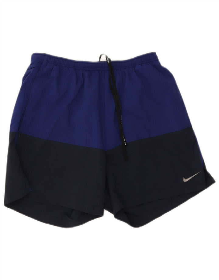 Shorts esportivos masculinos Nike Dri Fit médio azul marinho colorblock poliéster