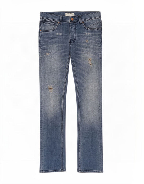 Zara Mens Jeans Slim Distressed EU 38 Pequeno W30 L32 Azul
