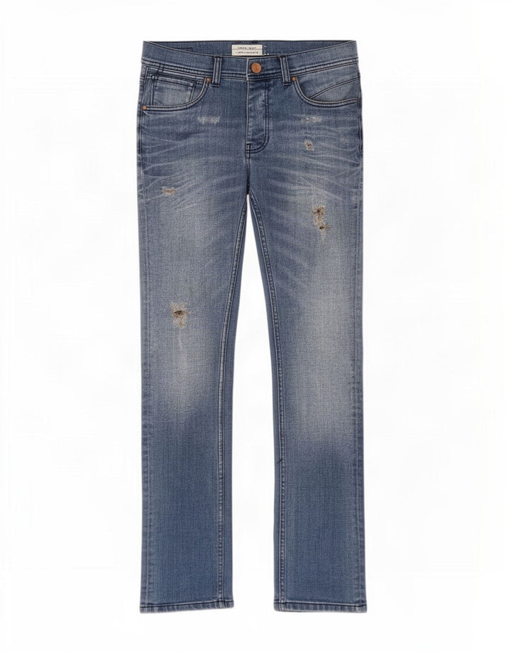Zara Mens Jeans Slim Distressed EU 38 Pequeno W30 L32 Azul