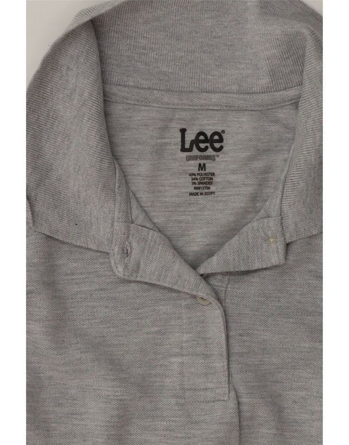 Camisa polo feminina Lee Reino Unido 12 algodão manchado cinza médio
