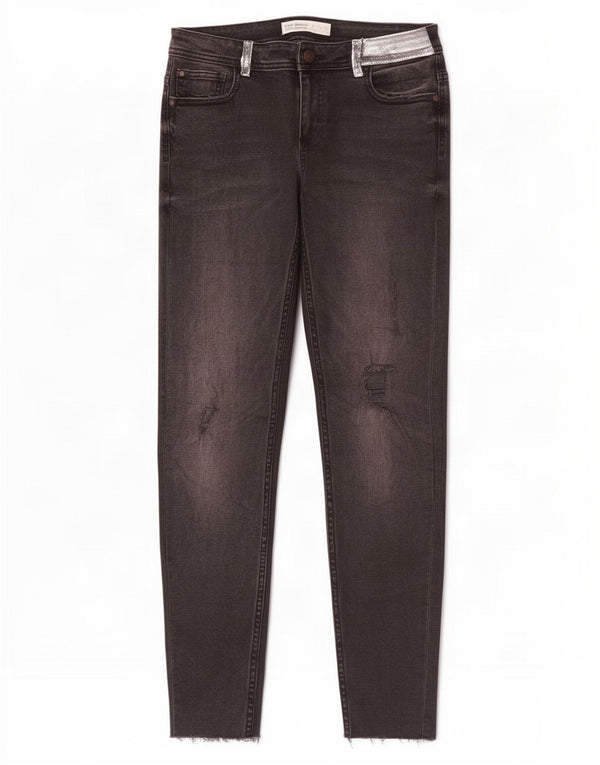 Zara Jeans skinny feminino desgastado UE 38 pequeno W28 L27 algodão preto