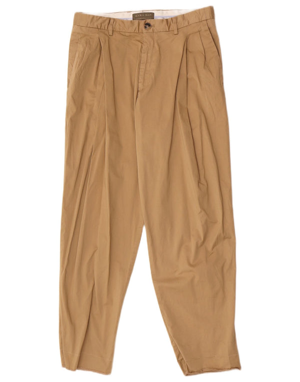 Calça Chino Masculina Zara Pegged EU 38 Pequeno W30 L27 Algodão Bege