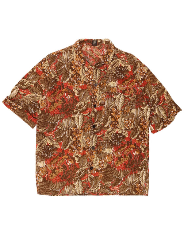 Camisa masculina de manga curta Privilegi de algodão floral marrom médio