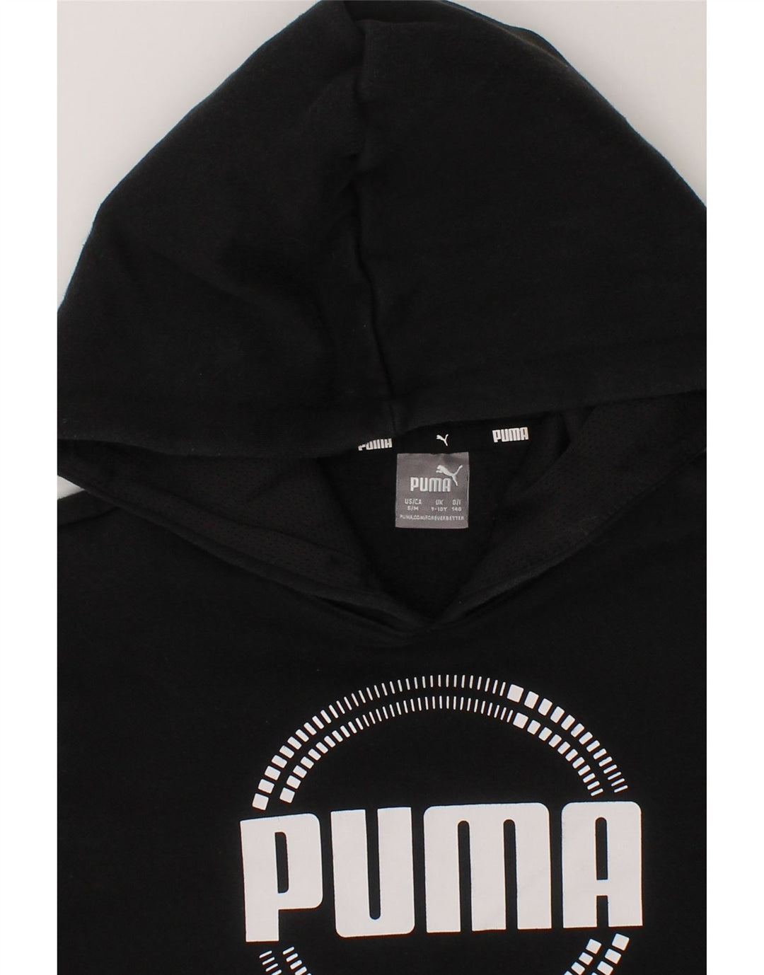 PUMA Boys Graphic Hoodie Jumper 9-10 Years Black Cotton Vintage Puma and Second-Hand Puma from Messina Hembry 
