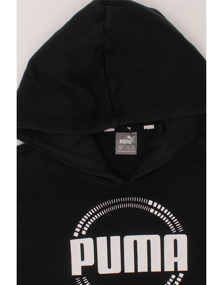 PUMA Boys Graphic Hoodie Jumper 9-10 Years Black Cotton Vintage Puma and Second-Hand Puma from Messina Hembry 