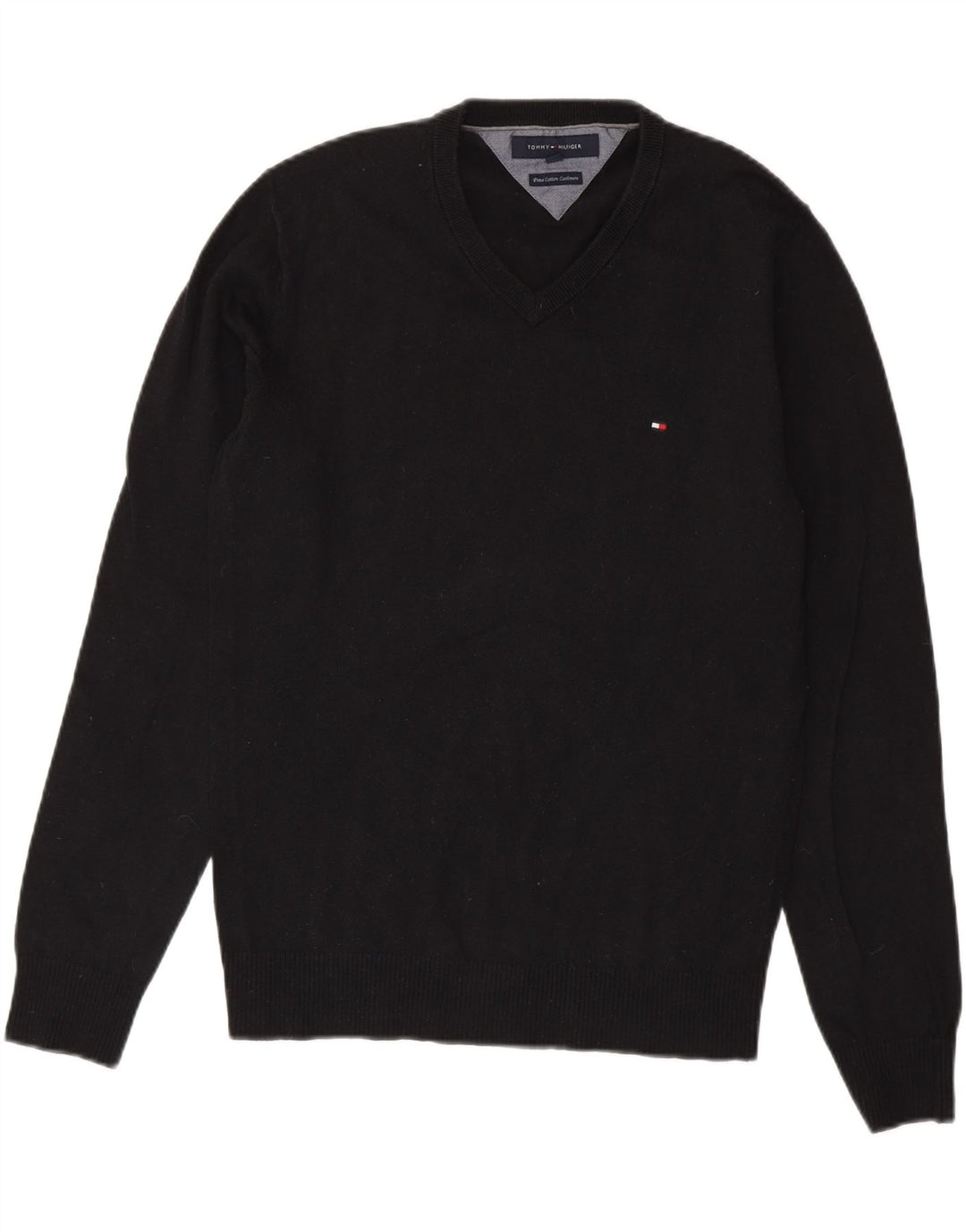 Suéter masculino TOMMY HILFIGER com decote em V pequeno algodão preto