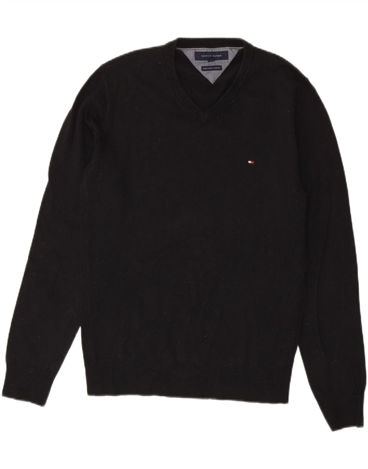 Suéter masculino TOMMY HILFIGER com decote em V pequeno algodão preto