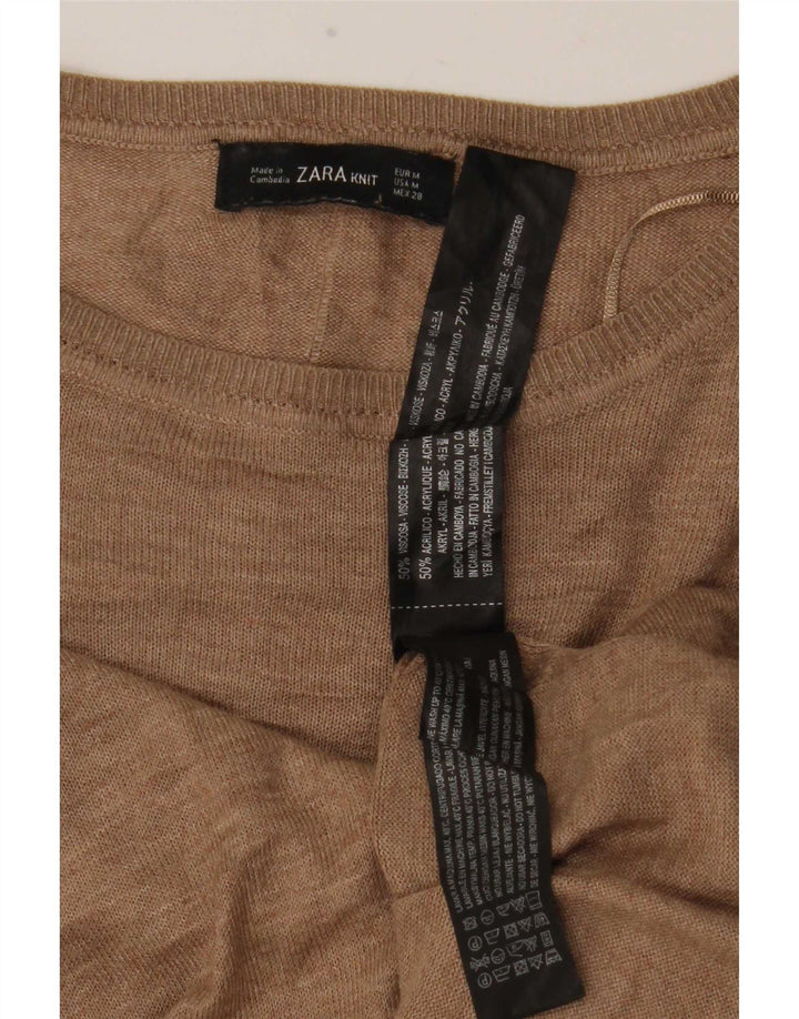 Zara Womens Longline Top Manga Longa Reino Unido 14 Médio Marrom Viscose