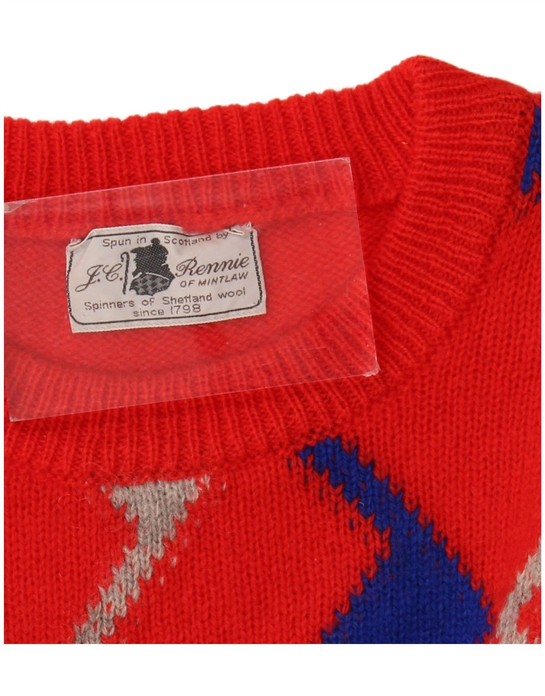 Suéter vintage masculino com gola redonda grande vermelho Argyle/Diamante