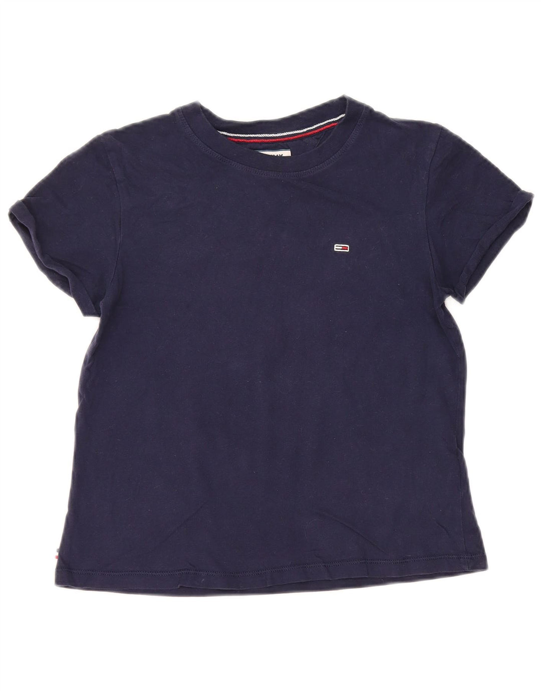 Camiseta feminina TOMMY HILFIGER grande tamanho UK 2 2XS algodão azul marinho