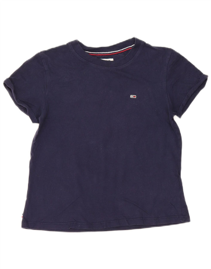 Camiseta feminina TOMMY HILFIGER grande tamanho UK 2 2XS algodão azul marinho