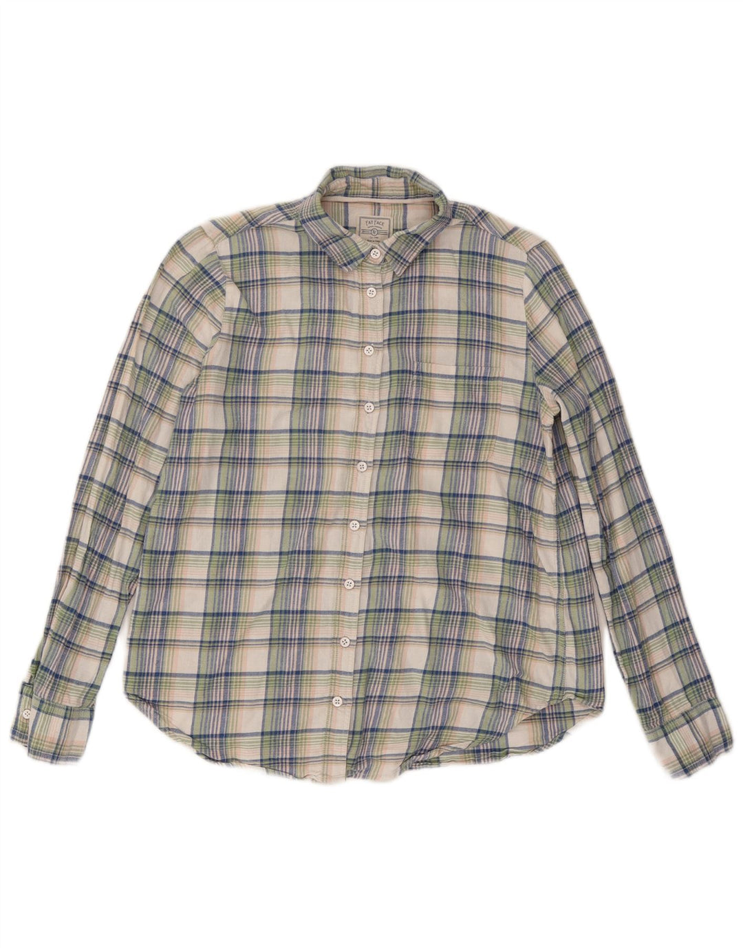 Camisa feminina de flanela Fat Face Classic Fit Reino Unido 12 média xadrez multicolorida