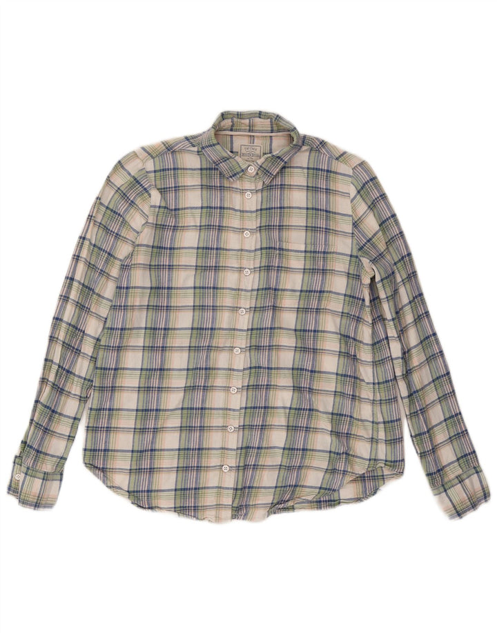 Camisa feminina de flanela Fat Face Classic Fit Reino Unido 12 média xadrez multicolorida