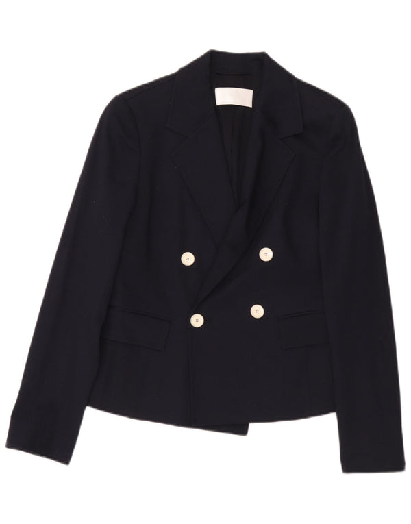 Jaqueta blazer feminina Hugo Boss com peito duplo Reino Unido 6 XS azul marinho algodão