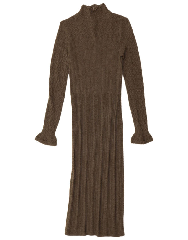 Vestido maxi jumper feminino de manga comprida Polo Ralph Lauren Reino Unido 6 XS lã cáqui