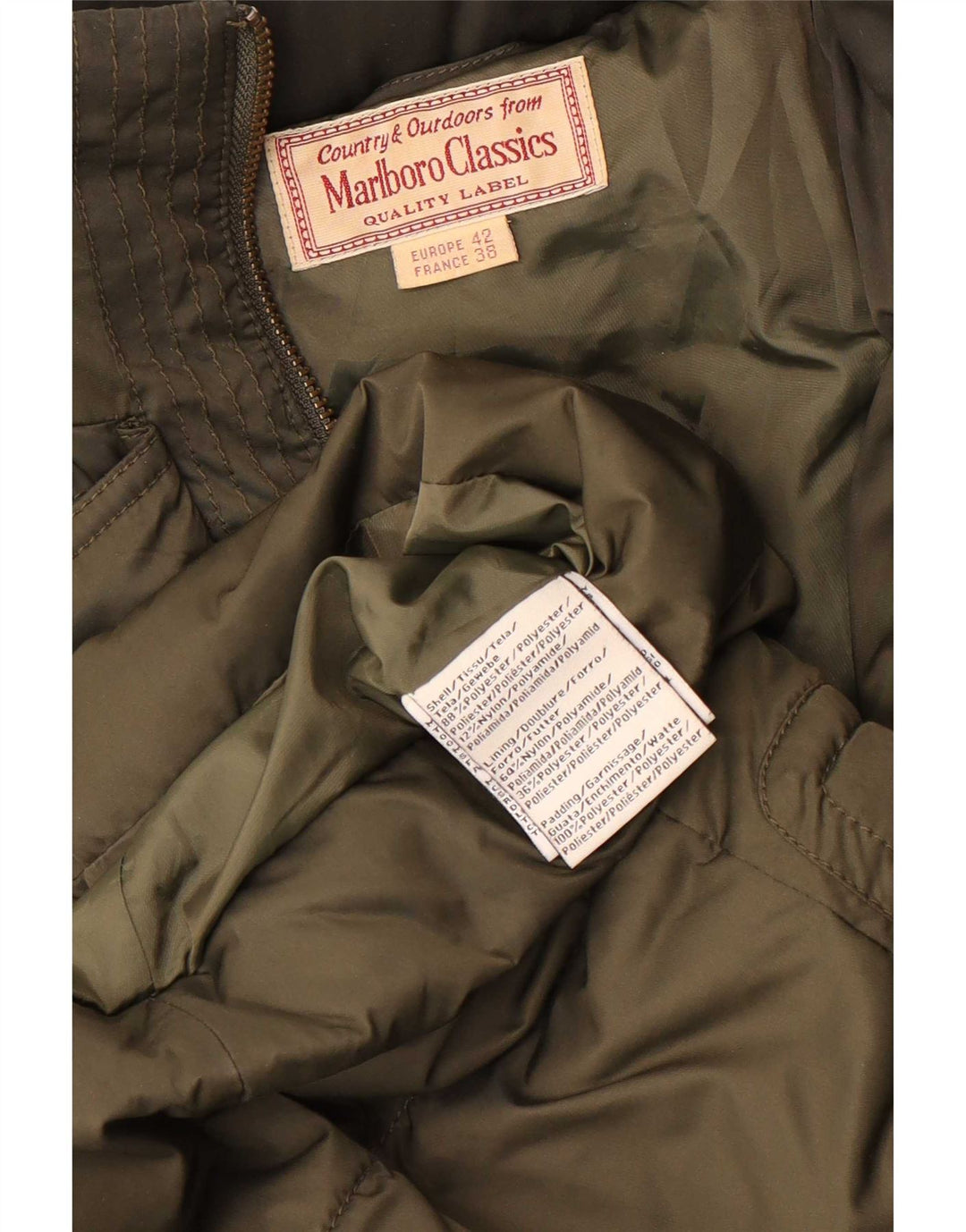 Casaco acolchoado com capuz feminino Marlboro Classics EU 38 poliéster cáqui médio