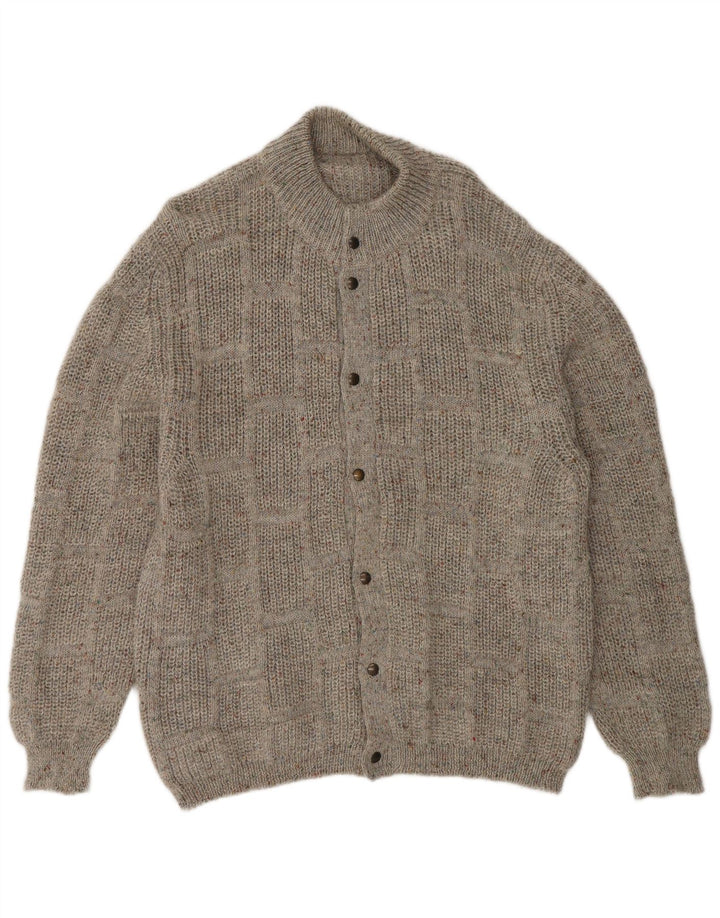 Suéter cardigã masculino vintage grande cinza manchado