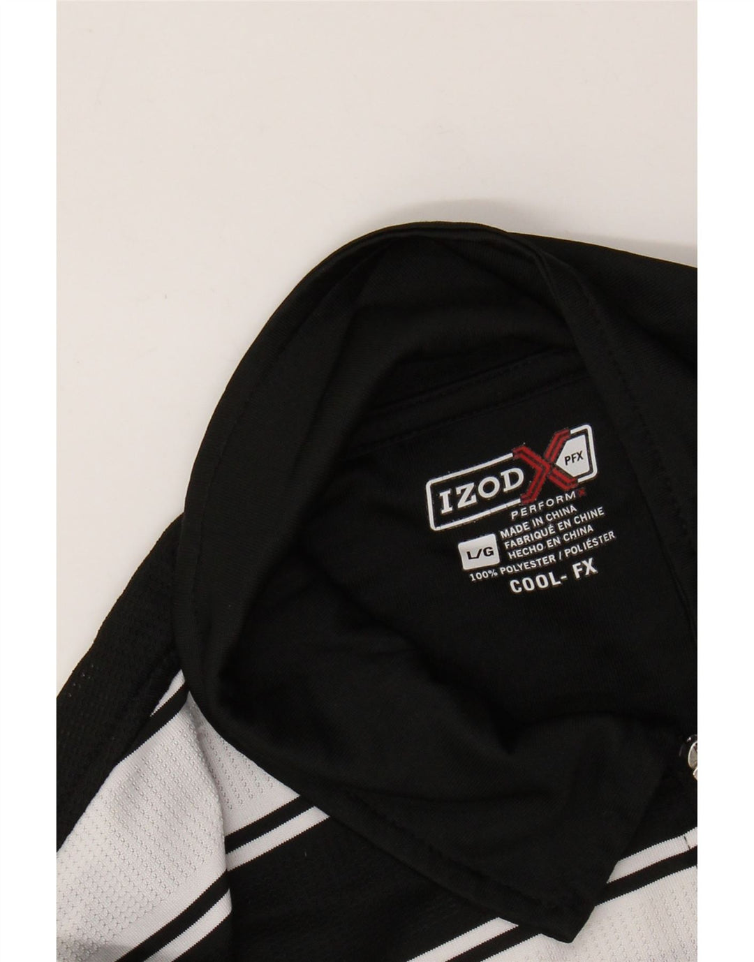 Camisa polo masculina de rugby IZOD grande poliéster listrado preto