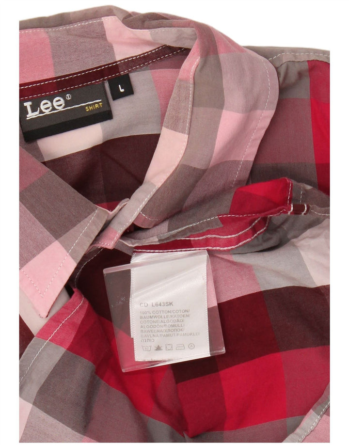 Camisa masculina Lee grande algodão guingão rosa
