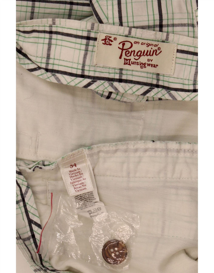 PENGUIN Mens Chino Shorts W34 Grande Algodão Xadrez Branco