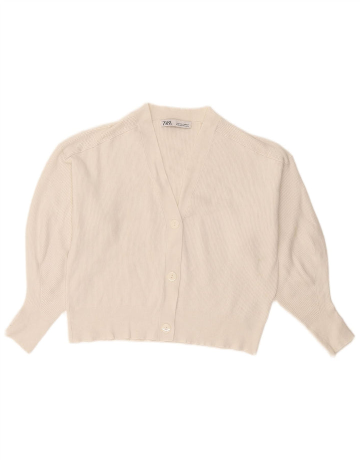 Suéter cardigã feminino Zara cropped grande Reino Unido 10 pequeno viscose branca