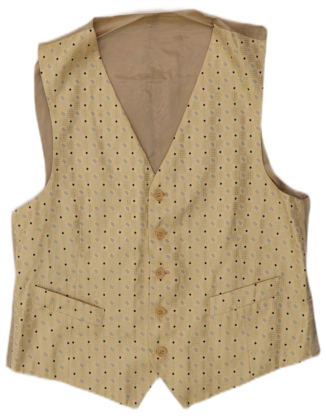 Colete masculino vintage IT 50 seda geométrica bege médio