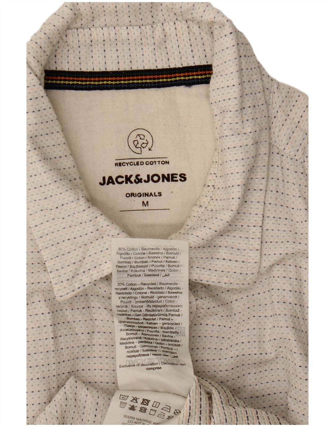 Camisa masculina de manga curta Jack & Jones, algodão manchado branco médio