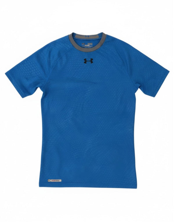 Camiseta feminina Under Armour Heat Gear Top UK 12 Médio Azul Manchado