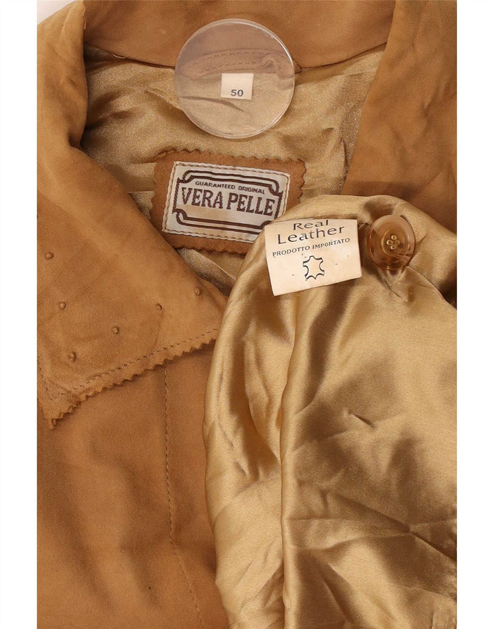 Sobretudo feminino vintage de camurça grande IT 50 XL couro bege