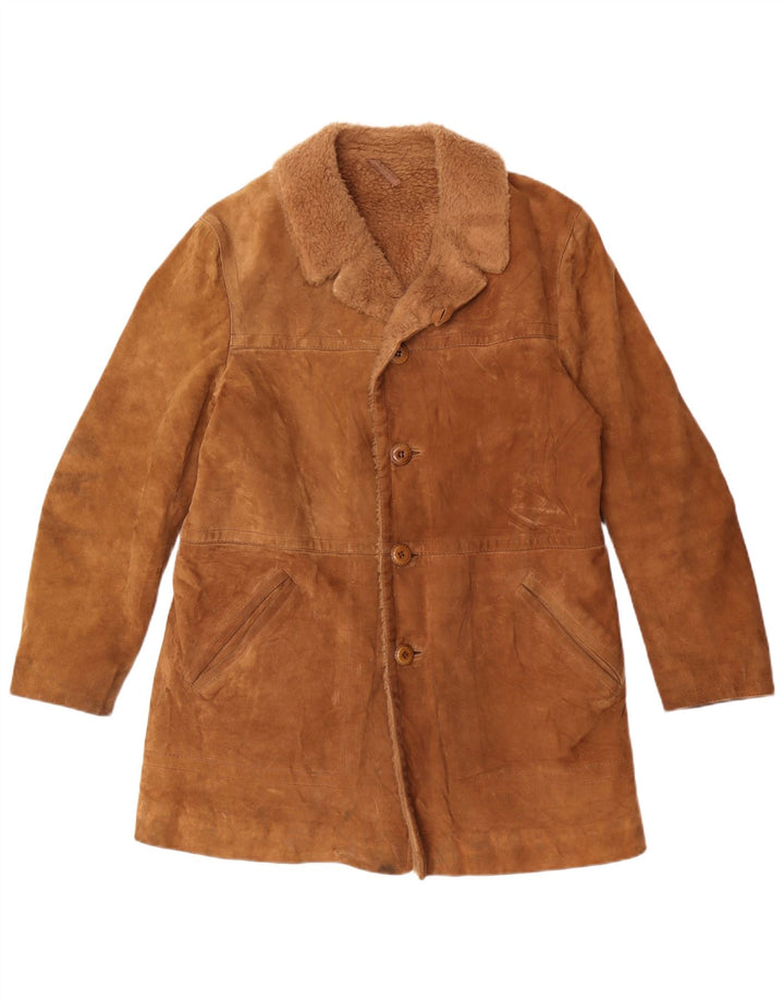 Jaqueta masculina de camurça Sherpa Anfor IT 48 couro marrom médio