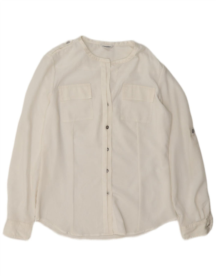 Camisa militar feminina Calvin Klein UK 10 pequena branca