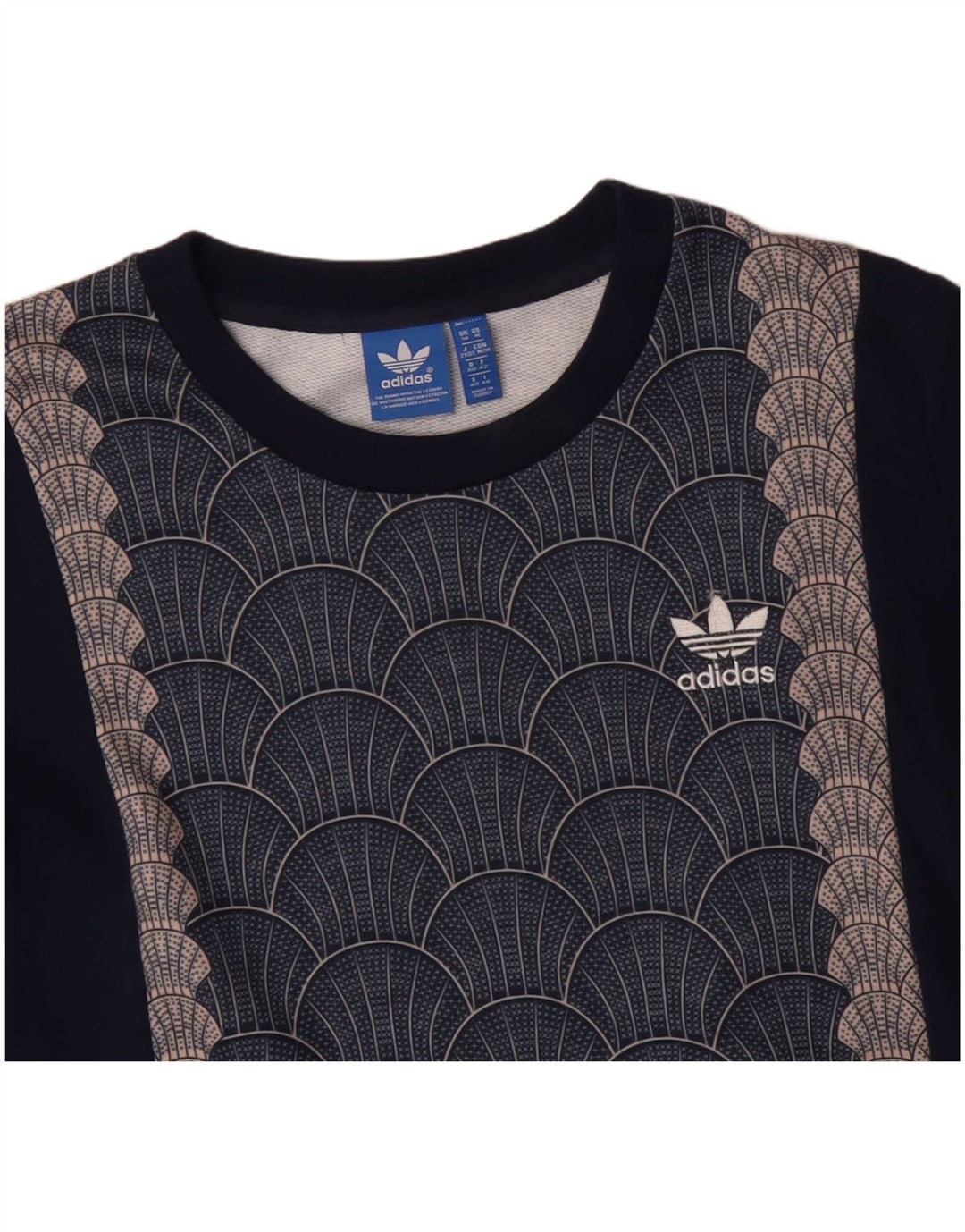 ADIDAS Womens Graphic Sweatshirt Jumper UK 14 Médio Azul Marinho Geométrico