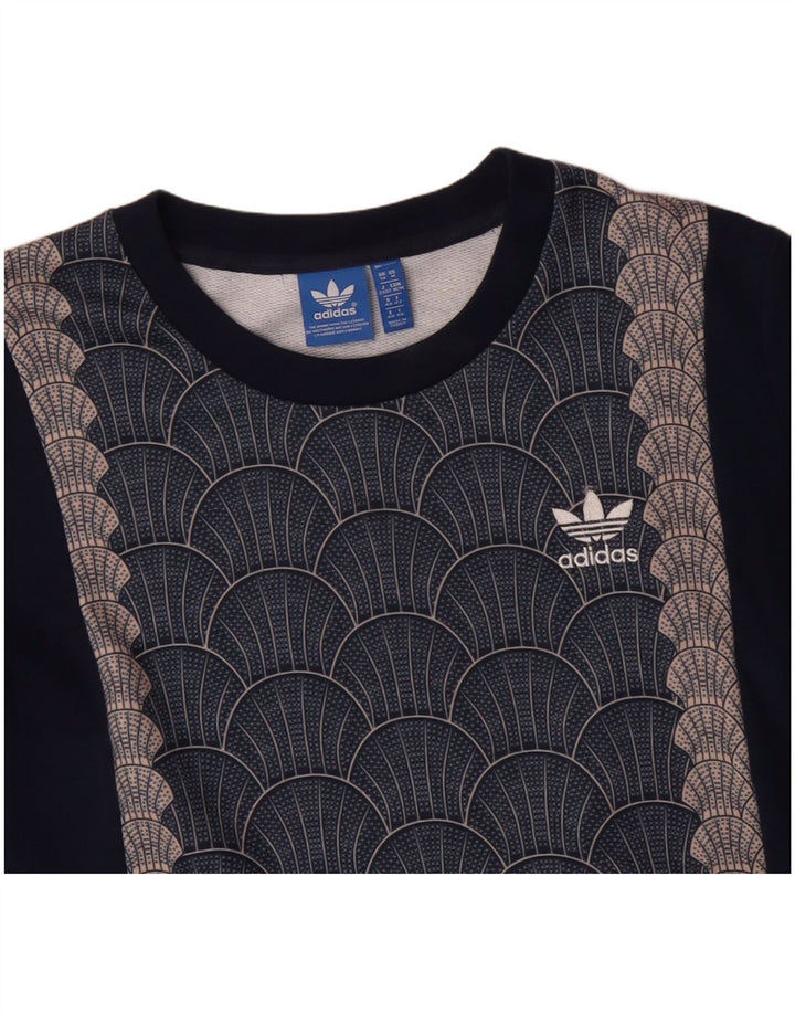 ADIDAS Womens Graphic Sweatshirt Jumper UK 14 Médio Azul Marinho Geométrico