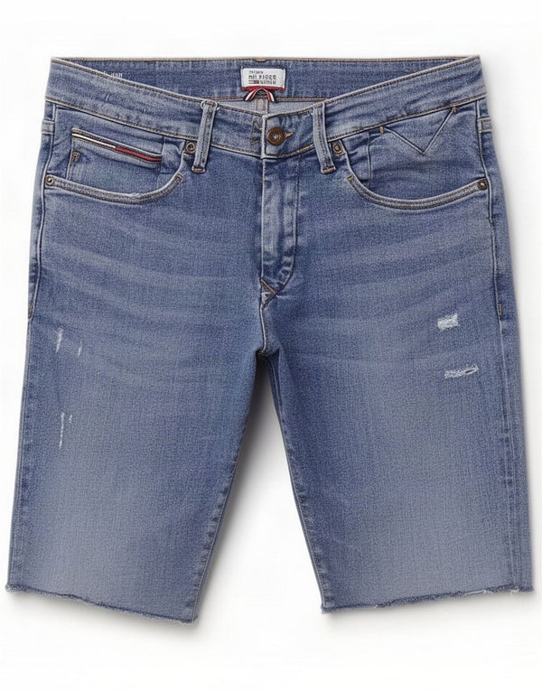 Tommy Hilfiger Mens Scanton Distressed Denim Shorts Médio W33 Azul