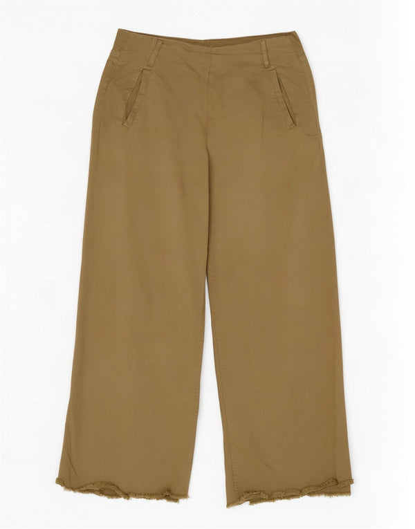 Zara Calça feminina cintura alta com pernas largas EU 38 Pequeno W28 L26 Cáqui