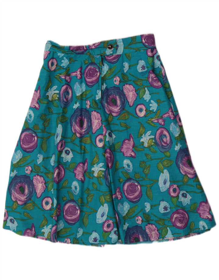 Saia evasê feminina VINTAGE W28 floral azul médio