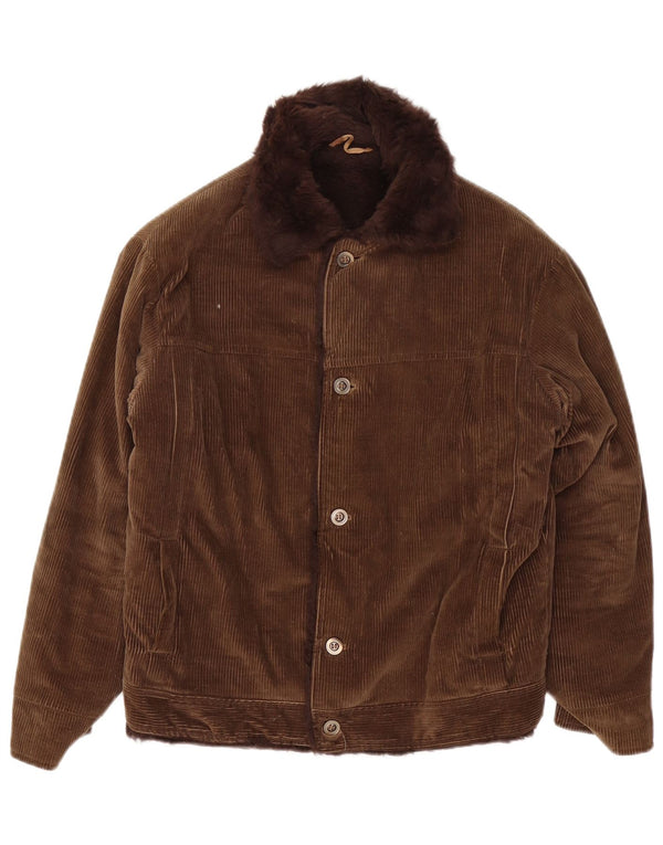 Jaqueta masculina vintage de veludo Sherpa UK 36 pequena marrom