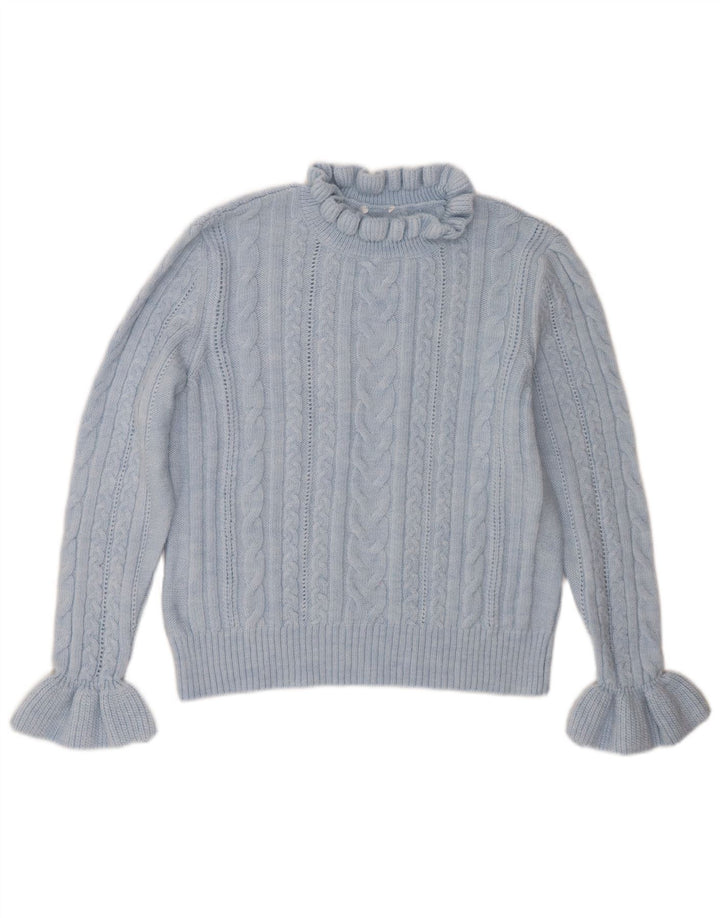 Suéter feminino vintage com gola redonda Reino Unido 16 grande azul