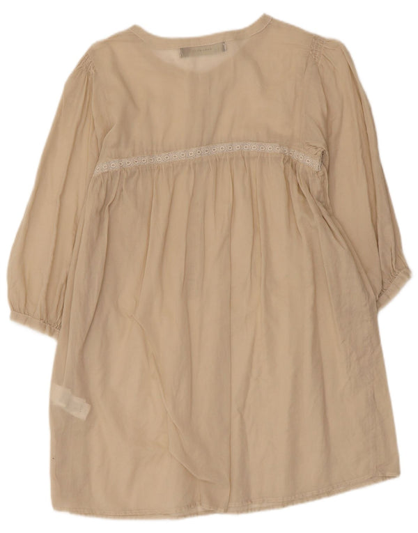 Zara Vestido túnica feminino transparente manga 3/4 Reino Unido 10 pequeno algodão bege