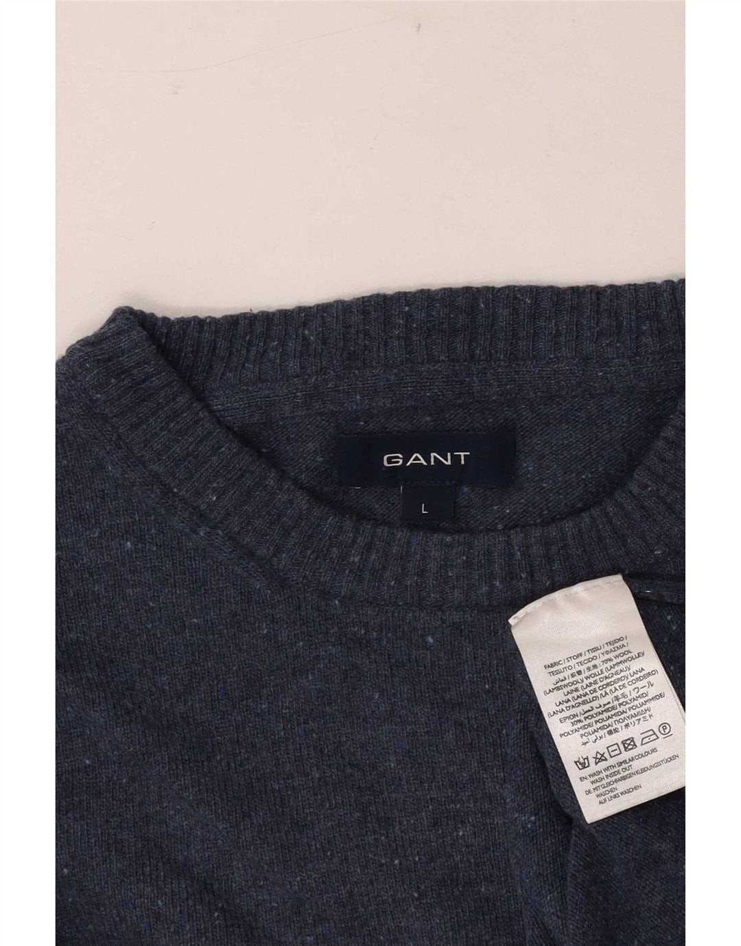 Suéter masculino Gant com gola redonda, lã grande manchada de azul