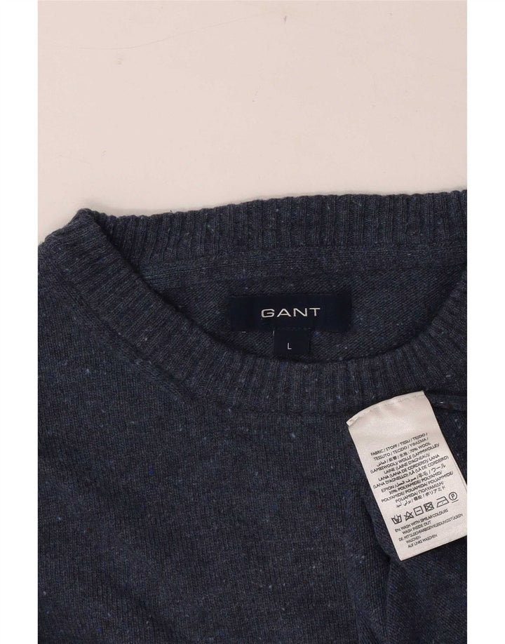 Suéter masculino Gant com gola redonda, lã grande manchada de azul