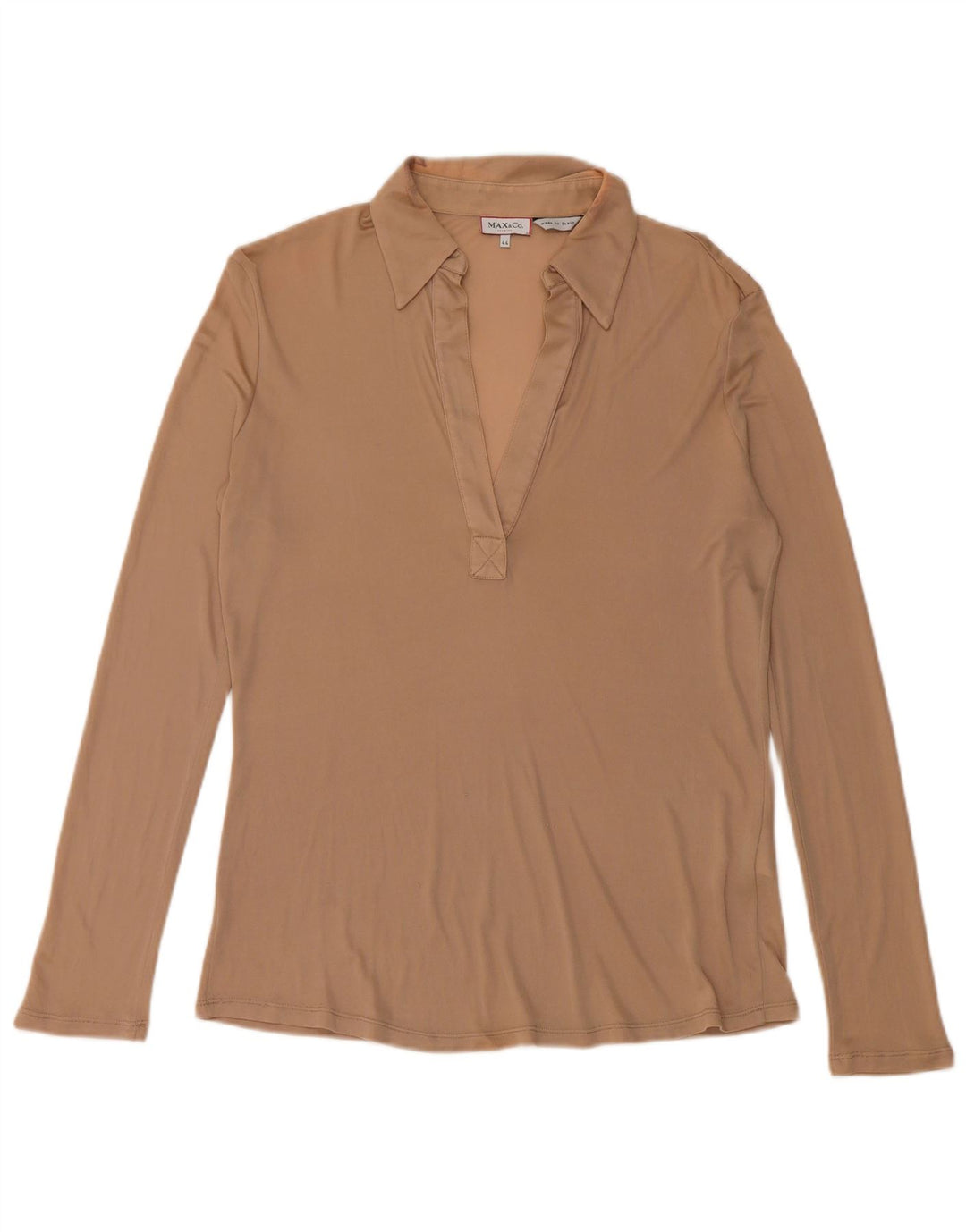Camisa polo feminina de manga comprida Max & Co. Reino Unido 12 médio bege
